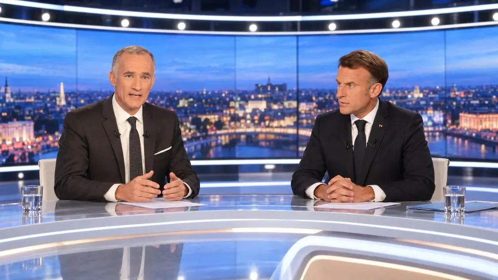 Gilles Bouleau et Emmanuel Macron sur le plateau du JT de 20H