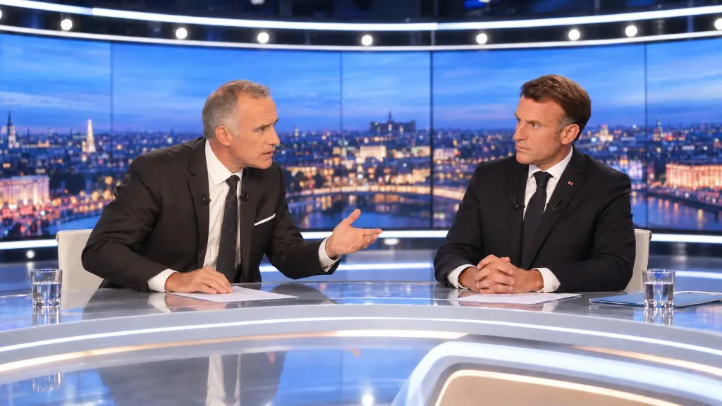 Gilles Bouleau interroge Emmanuel Macron sur le plateau du JT de 20H