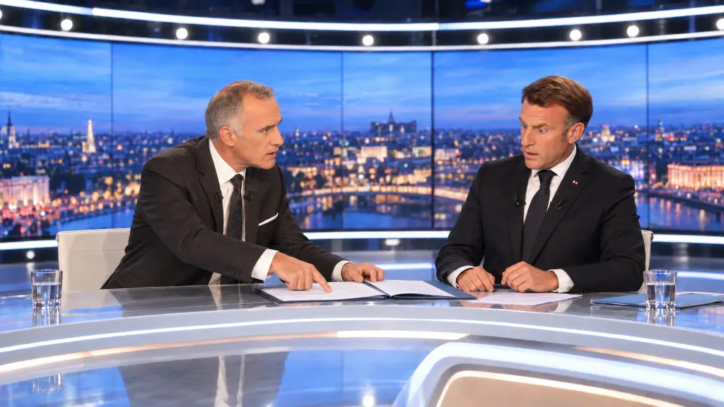 Gilles Bouleau présente des documents à Emmanuel Macron